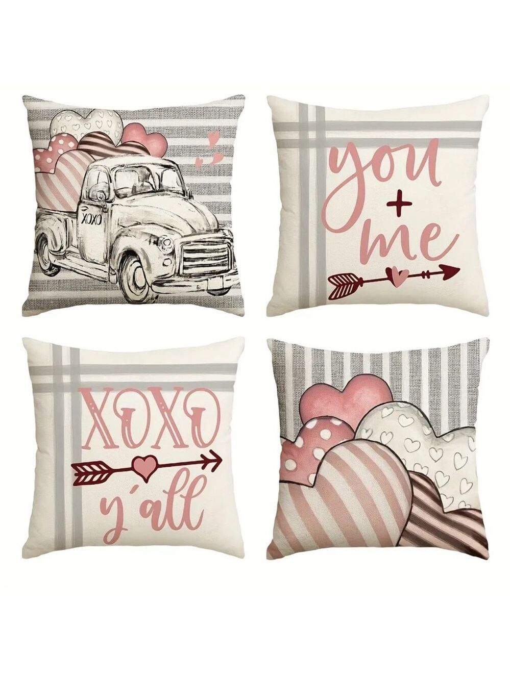 New Set of 4 Pink & Gray Love Throw Pillow Covers 18 x 18
